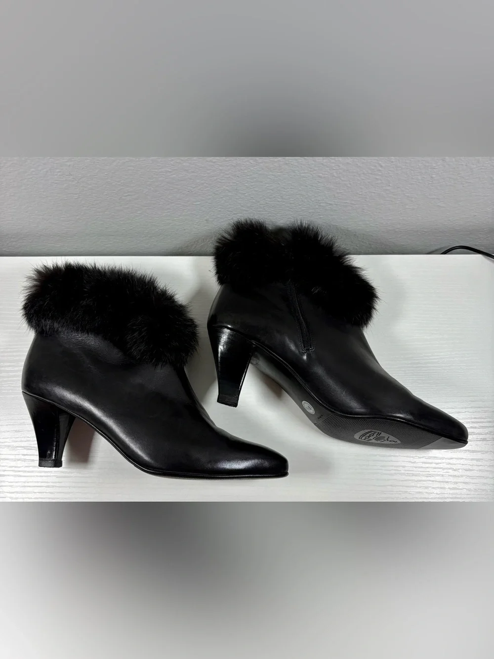 Bally Vintage Ankle Boots, Leather w/ Genuine Mink Trim. Size US-5.5 or EU 36